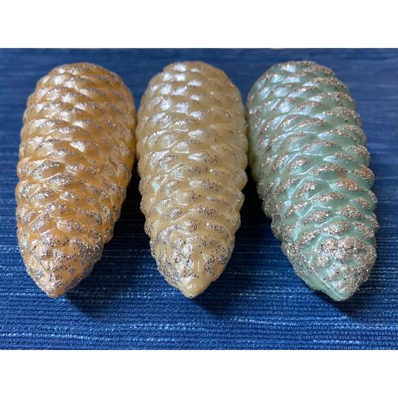 3 Vintage Glass Glitter Italy Pinecone Christmas Tree Ornament Lot 5.5" XMas 42B - Picture 3 of 5